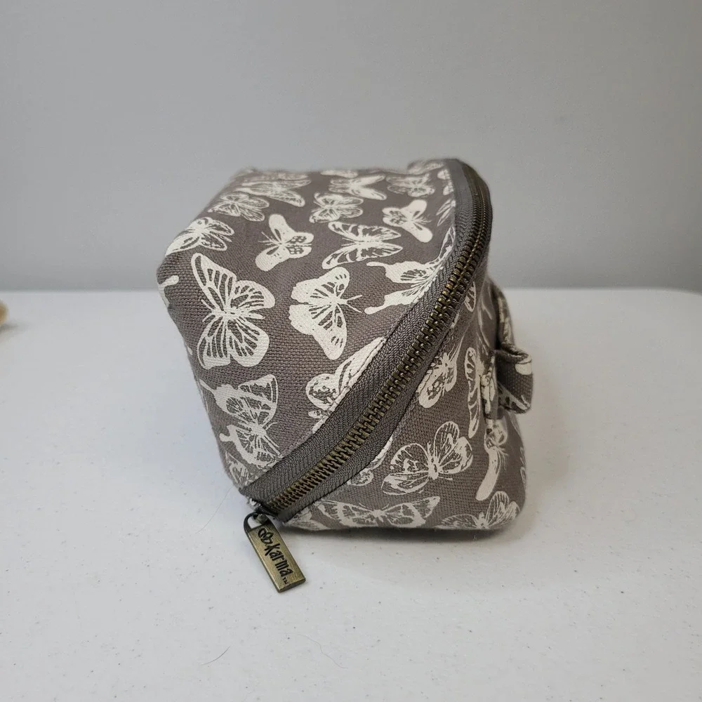 Karma Gifts Butterfly Canvas Cosmetic Bag Grey White Travel‎ Toiletry Pouch